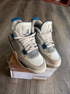 Jordan Off-White and Blue Retro Basketball Sneakers